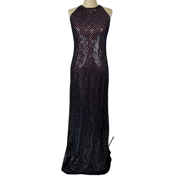 90’s Y2K Rampage Black Overlay Metallic Silver Halter Maxi Occasion Dress (Sz M) - Picture 5 of 16